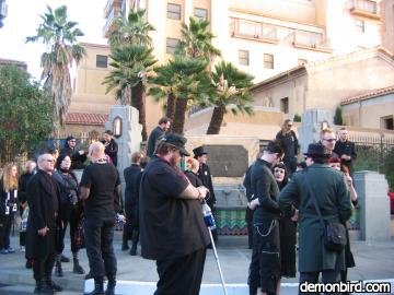 The Bats Check-In in front of the Tower of Terror