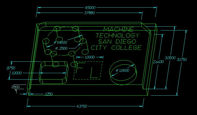 Isometric view showing top dimensions